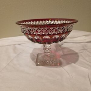 Westmoreland ruby flashed cut glass pedestal compote bowl